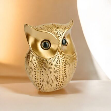 Decorative Gold Owl Figurine,  Sculpture with Textured Pattern, Modern Home Decor, Table Ornament.