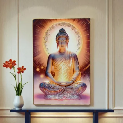 VERY ELEGANT 3D WALL ART OF MEDITATION BUDHA WITH GLASS AND CRYSTAL FINISH