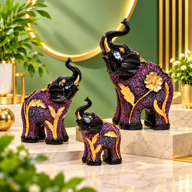 Luxurious Purple and Gold Elephants