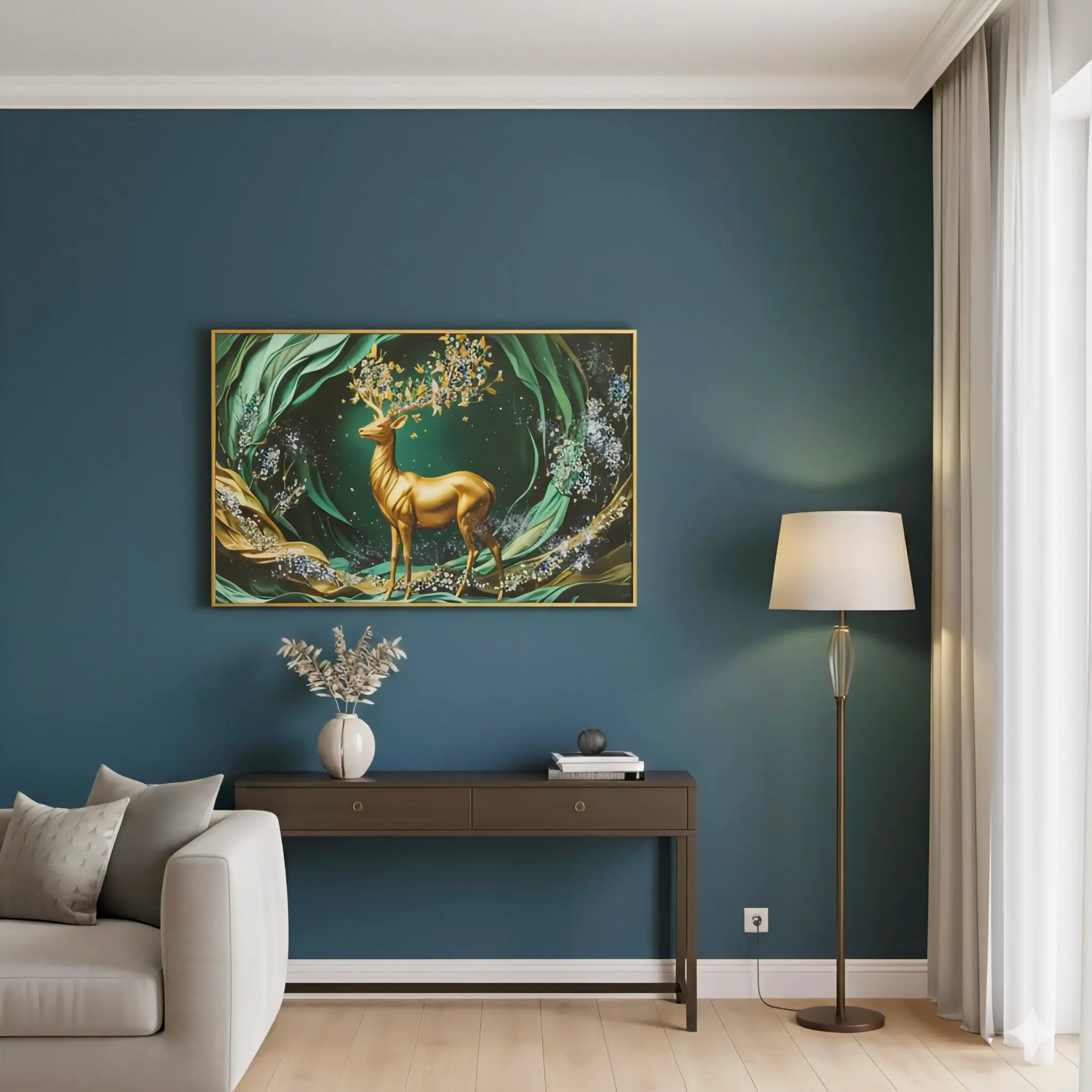 MAJSTIC GOLDEN DEER WITH GLASS FINISH AND SPARKAL AND CRYSTAL WORK ON IMAGE 3