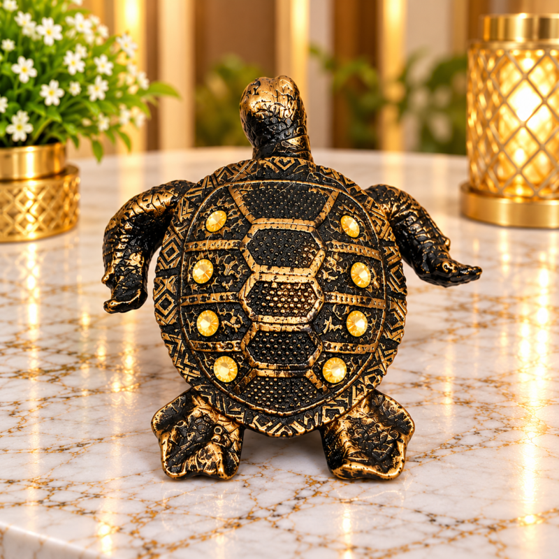 Ornate Golden Patina Turtle Figurine