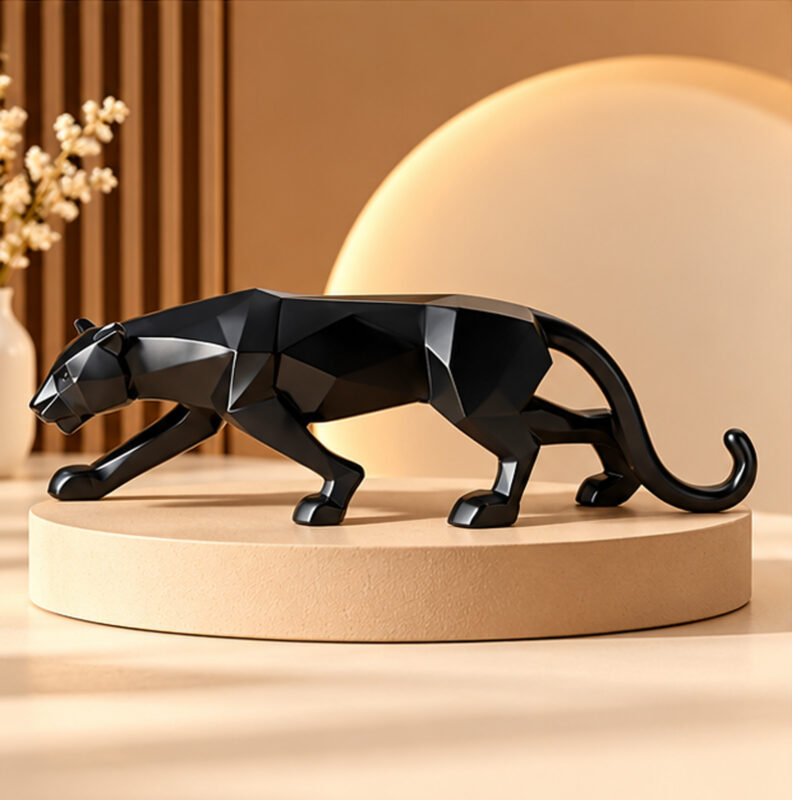 Black geometric panther showpiece for modern home decor